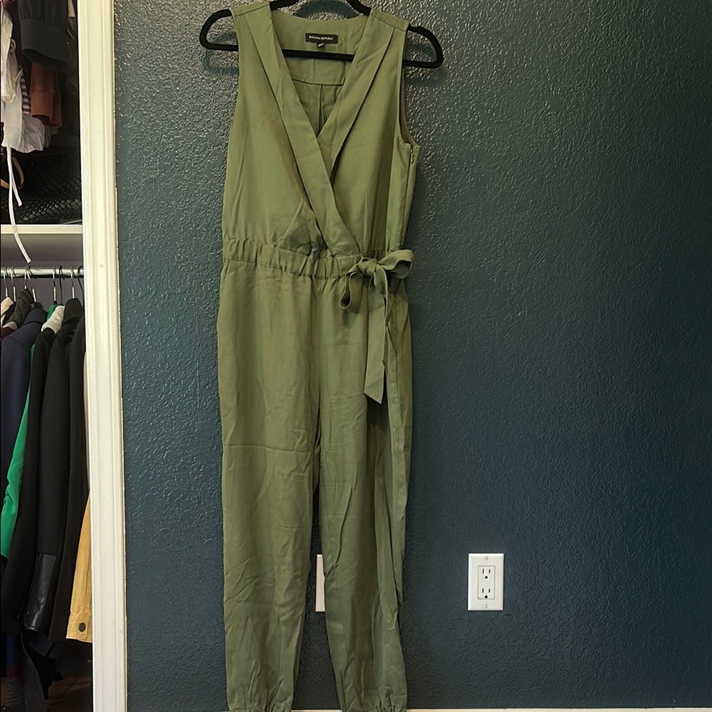 Banana Republic Green Wrap Jumpsuit with Tie Waist